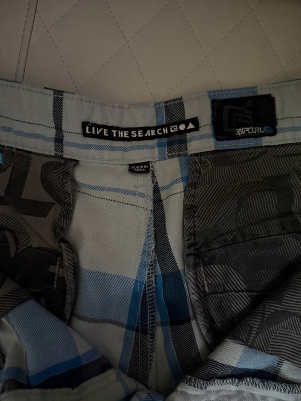 Rip Curl Plaid Swim Shorts in Blue, Light Blue, Gray, and White